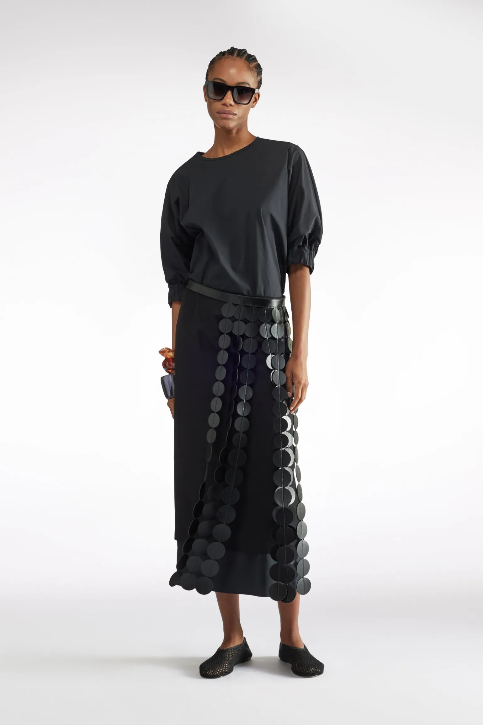 JUPE MIDI EN LIN-VISCOSE
