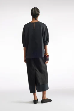 JUPE MIDI EN LIN-VISCOSE